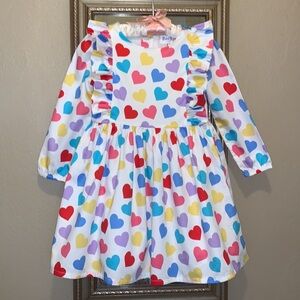 Rachel Riley Confetti Heart Frill Dress 2 EUC